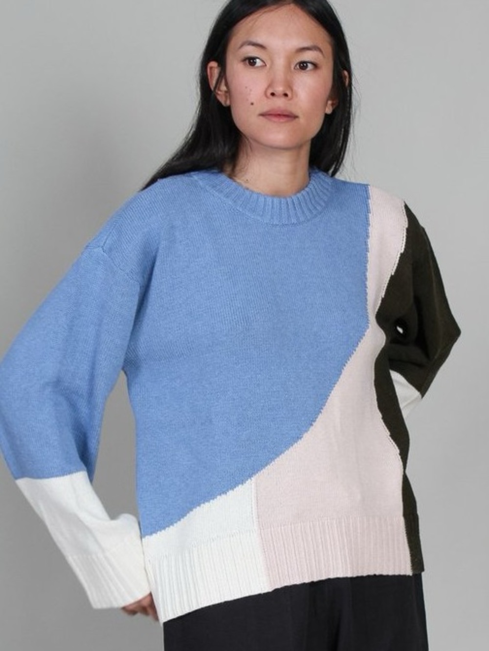 Apiece Apart Shasta Cashmere Organic Cotton Graphic Knit Sweater Blue